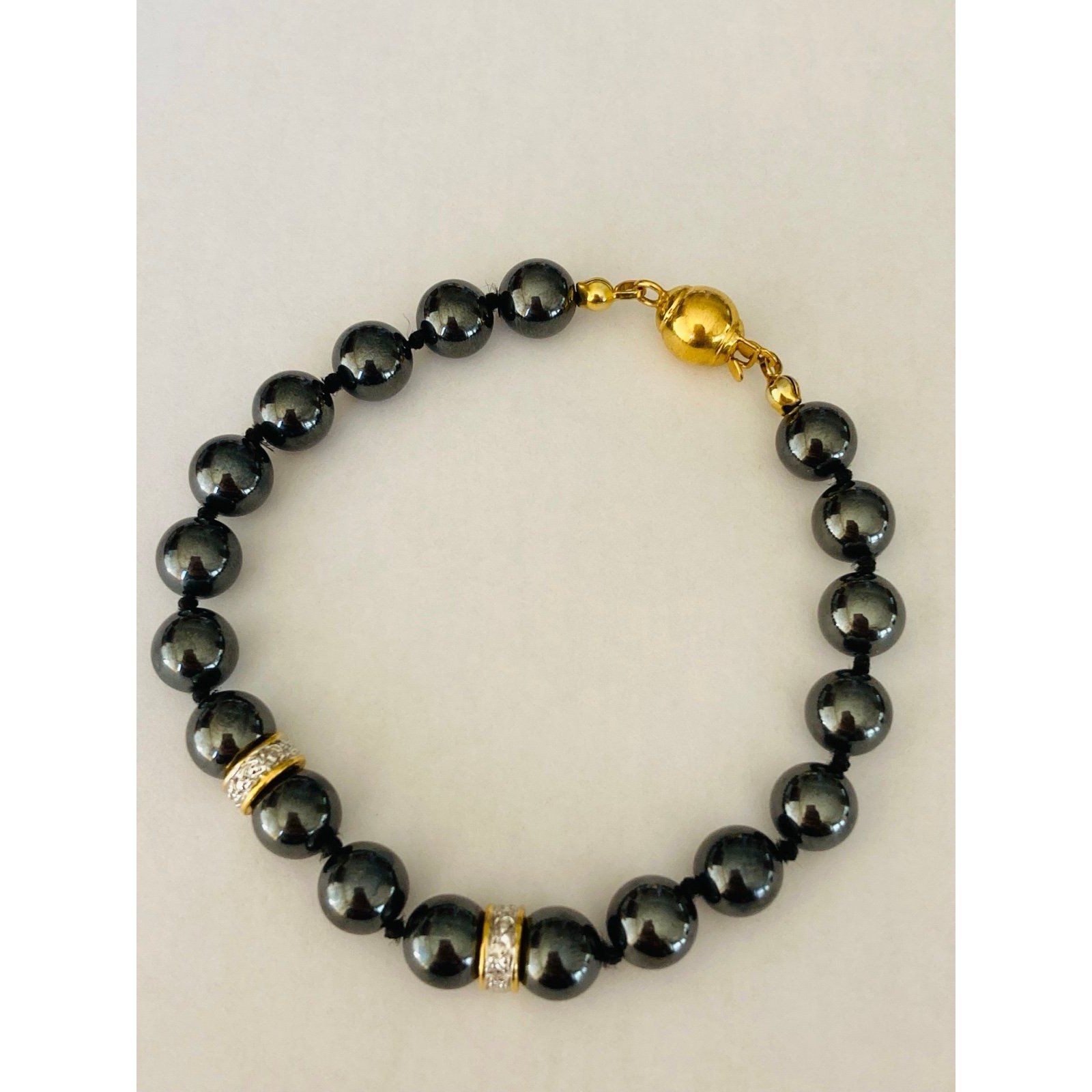 8mm Hematite Beaded Gold Plated Bracelet
